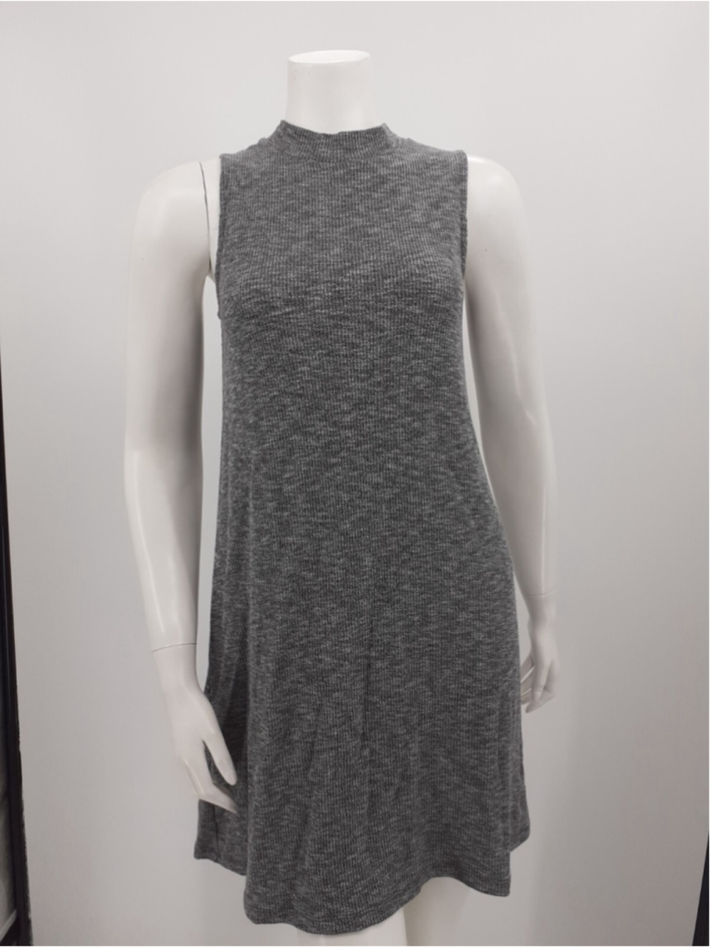 Madewell Gray Ribbed Dress XS Polyester Blend Sleeveless Fitted Mock Neck Casual